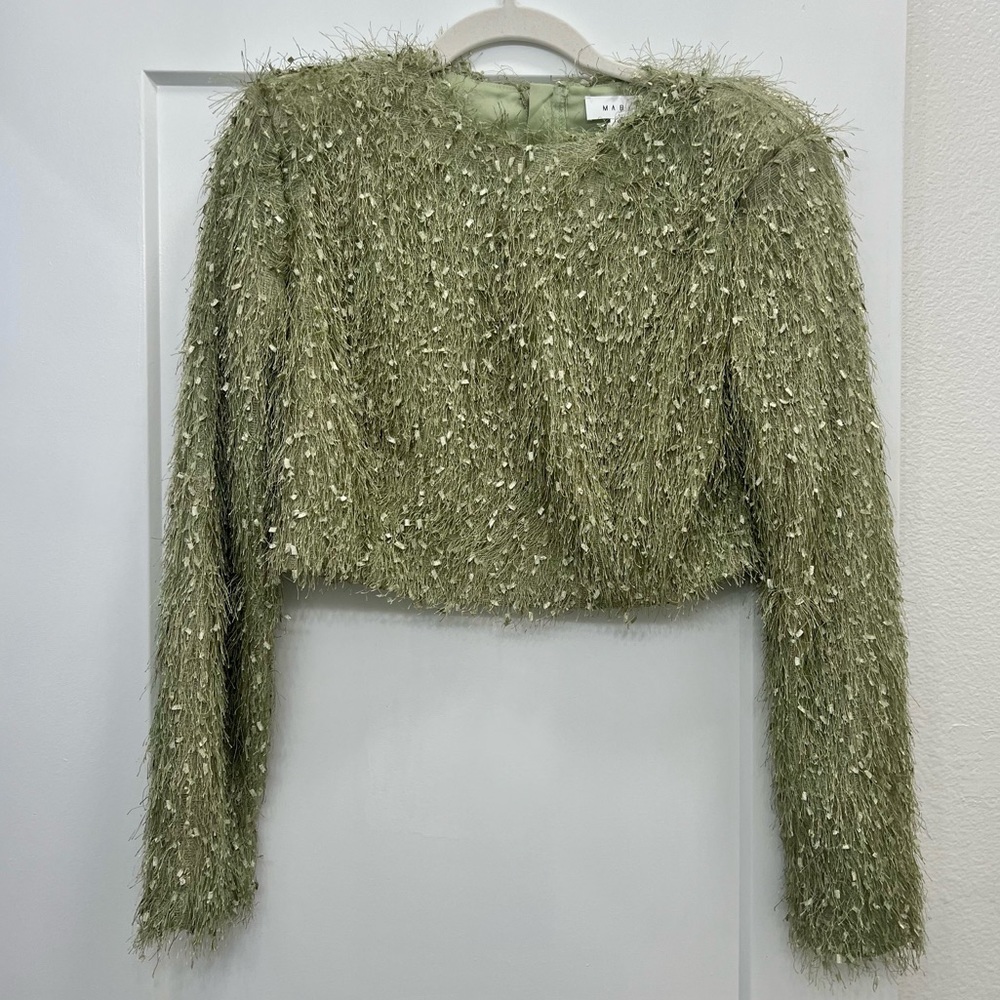Fuzzy Cropped Top with Shoulder Pads